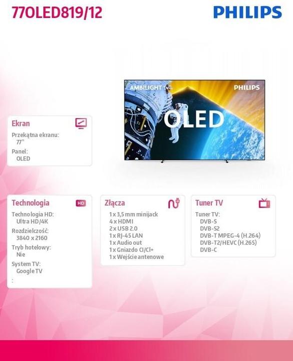 Productafbeelding Philips Ambilight 77OLED819 4K OLED Smart TV (77", OLED, 4K)