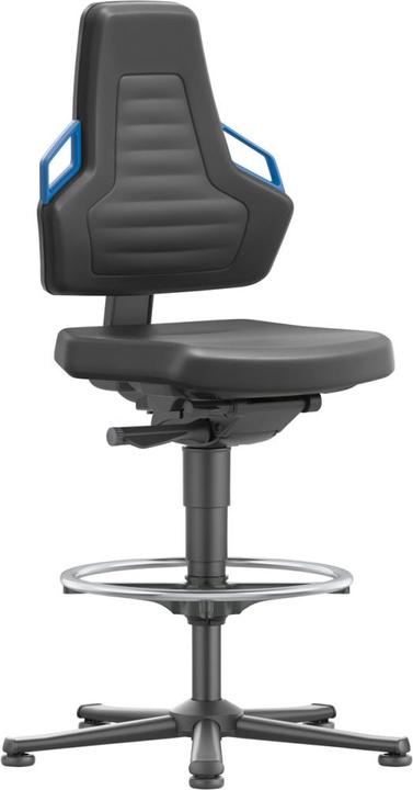 Actual product image Bimos Industrial swivel chair Nexxit Floor glides + foot ring Integral foam black Handle colour blue