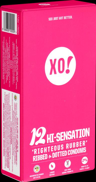 Actual product image XO! HI-Sensation" 12 stimulating, vegan condoms with ribs and nubs - biodegradable (12 pcs.)