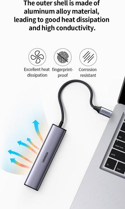 Produktbild Ugreen Gigabit Ethernet Adapter Hub mit USB PD (USB-C, 4 Ports)