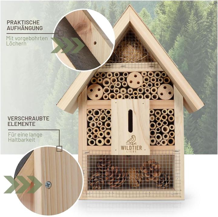 Image du produit Liebe Insektenhotel aus Massivholz mit Lockstoff (Abeille, Abeilles sauvages, Papillons, Coccinelles)