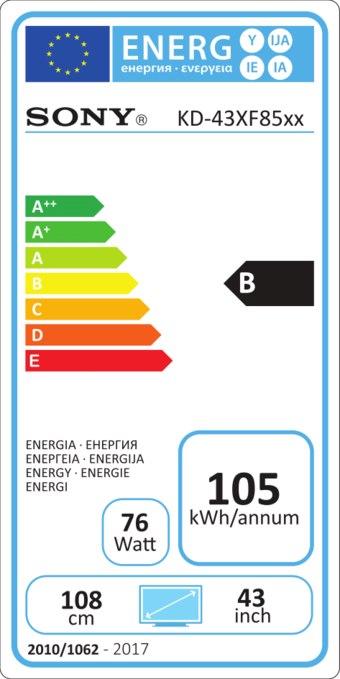 Etichetta energetica Sony Kd-43xf8505 (43", LCD, 4K, 2018)