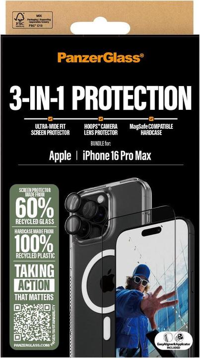 Produktbild PanzerGlass Bundle Ultra Wide FIt Glass + Case + Lens (1 Stück, Apple iPhone 16 Pro Max)