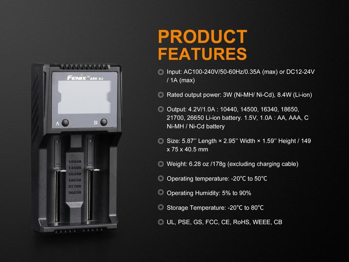 Image du produit Fenix Chargeur ARE-A2 (1 pcs, AA, AAA, Batterie)