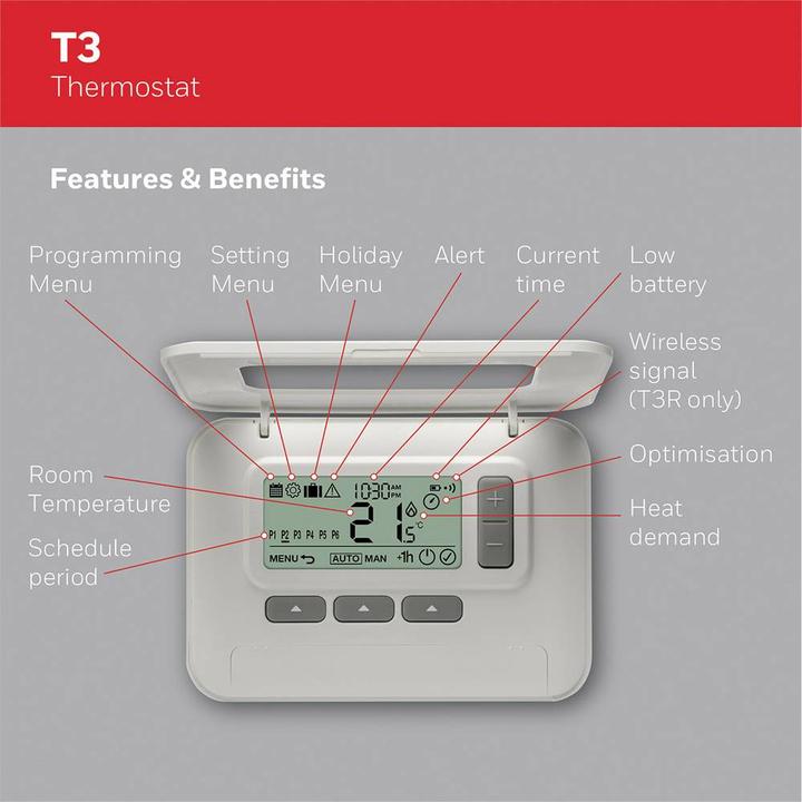 Productafbeelding Honeywell Kamerthermostaat T3 7 dagen stat, programmeerbaar, bedraad