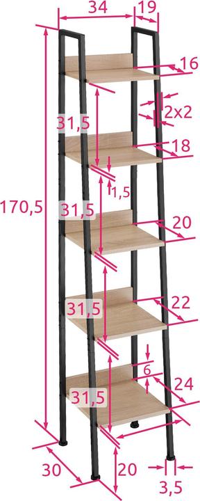 Actual product image tectake Étagère échelle (35.5 x 31.5 x 170.5 cm)