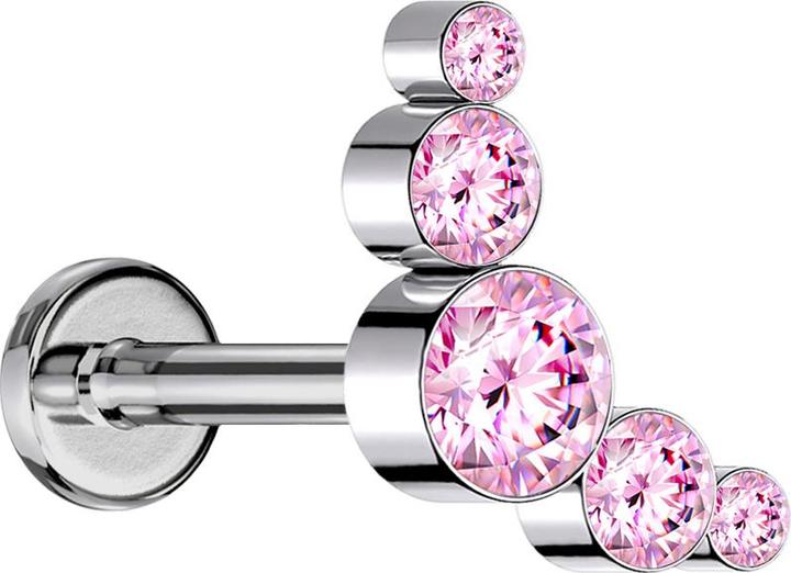 Star Piercing Micro Threadless Labret silber fünf Kristalle pink (Titan G23, ohne Messing)