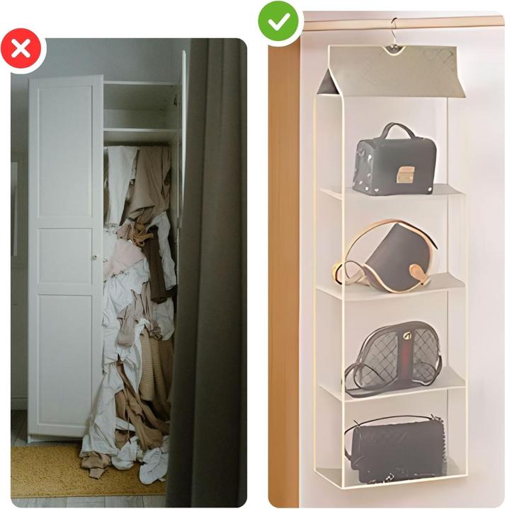 Produktbild Hermex Handtaschen-Organizer zum Aufhängen Hängeaufbewahrung 4 Fächer Beige