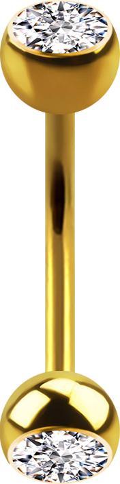 Star Piercing Micro Banane vergoldet mit zwei Kugeln und Kristall silber (ohne Messing, Titan G23)