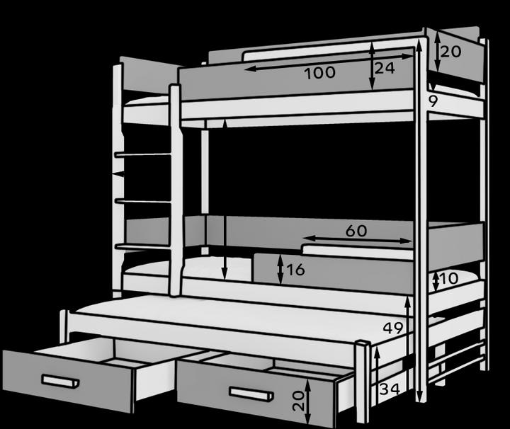 Actual product image ADRK Furniture Bunk Bed Triple QUEEN 180x80 (180 x 80 cm)
