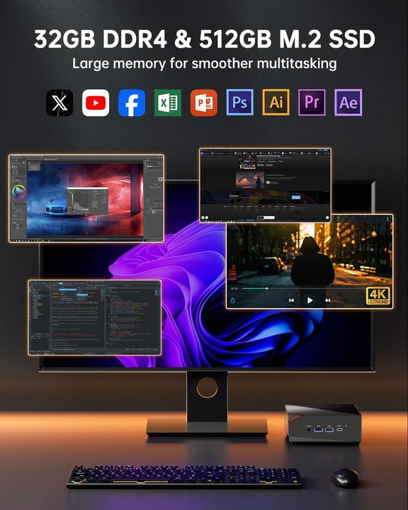 Produktbild NiPoGi Mini PC AM06 PRO mit Ryzen 7 5825U, WiFi 6 und 4K Triple Display (AMD Ryzen 7 5825U, 32.77 GB, 512 GB)
