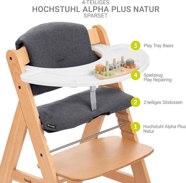 Produktbild Hauck Hochstühle Hochstuhl Alpha Plus Natur im Sparset - inkl. (Hochstuhl)