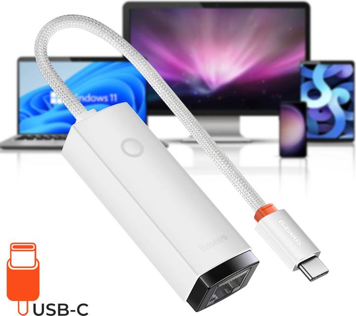 Productafbeelding Baseus Lite serie USB-C naar RJ45 netwerkadapter (wit) (USB-C)