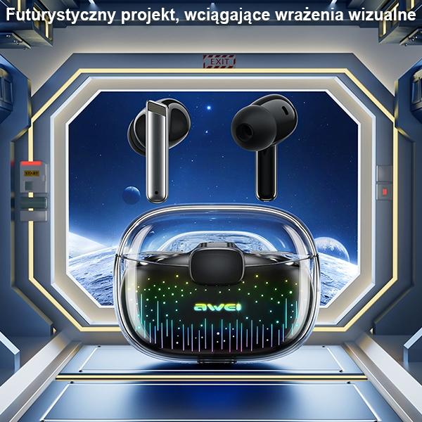 Actual product image Awei słuchawki Bluetooth 5.3 T52 Pro2 TWS + stacja dokująca czarny/black (Wireless)