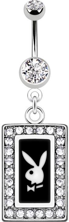 Star Piercing Banane silber mit Anhänger Playboy Kristall Quadrat schwarz (Chirurgenstahl 316L, ohne Messing)