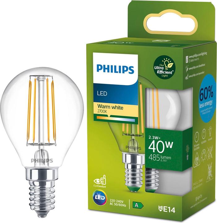Productafbeelding Philips Ultra Efficiënt (E14, 2.30 W, 485 lm, 1 x, A)