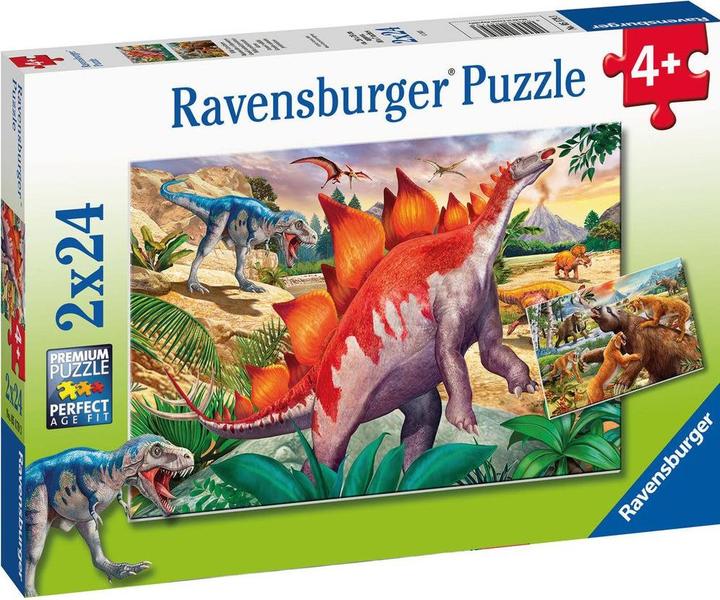 Produktbild Ravensburger Puzzle Wilde Urzeittiere 2x24 Teile, 26x18 cm, ab 4 Jahren (24 Teile)