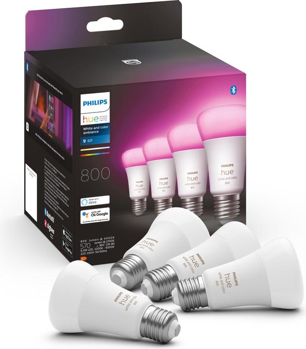 Produktbild Philips Hue White & Color Ambiance BT (E27, 6.50 W, 806 lm, 4 x, F)