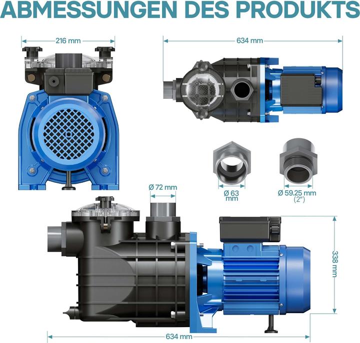 Actual product image Wiltec Circulation Pump 34800l/h 3000W Swimming Pool Water Filter