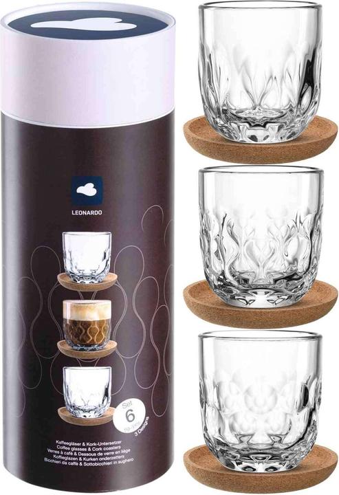 Immagine prodotto Leonardo Cappuccino Becher Gocce mit Untersetzer 220 ml (220 ml, 3 x)