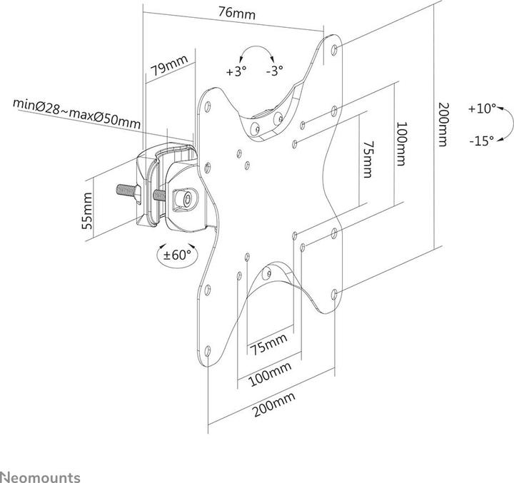 Productafbeelding Neomounts by Screen Pole Clamp/Truss Mount 1 draaipunt VESA (polediameter ) (Staaf, 42", 25 kg)