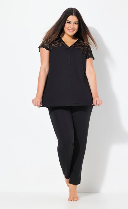 Produktbild Ulla Popken Pyjama, Spitze, V-Ausschnitt, Spitzen-Halbarm (62)