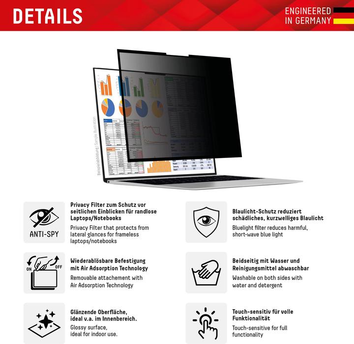 Actual product image Displex Privacy Safe randlos, Laptop Blickschutzfilter (14", 16 : 10)
