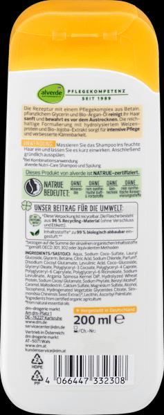 Produktbild dm alverde Shampoo Nutri Care Bio-Arganöl und Bio-Jojoba-Extrakt (Flüssiges Shampoo)