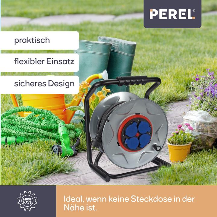 Actual product image Velleman PROFESSIONAL NEOPRENE CABLE REEL WITH ANTI-TWIST SYSTEM - 40 m - 3G2.5 - 4 SOCKETS - FRENCH SOCKET (40 m, 3 mm²)