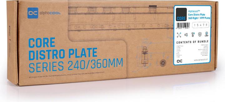 Actual product image Alphacool Core Distro Plate 360 Right with VPP Pump