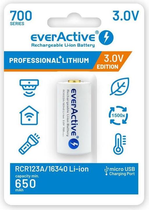 Everactive 16340 / RCR123A 3V 700 mAh - Akku (1 Stk., RCR123A, 650 mAh)
