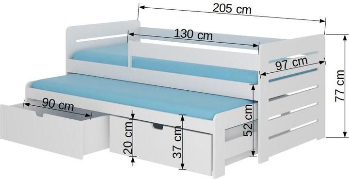 Actual product image ADRK Furniture Double Bed with Railing and Mattresses TOMI 200x90 (200cm x 90cm)