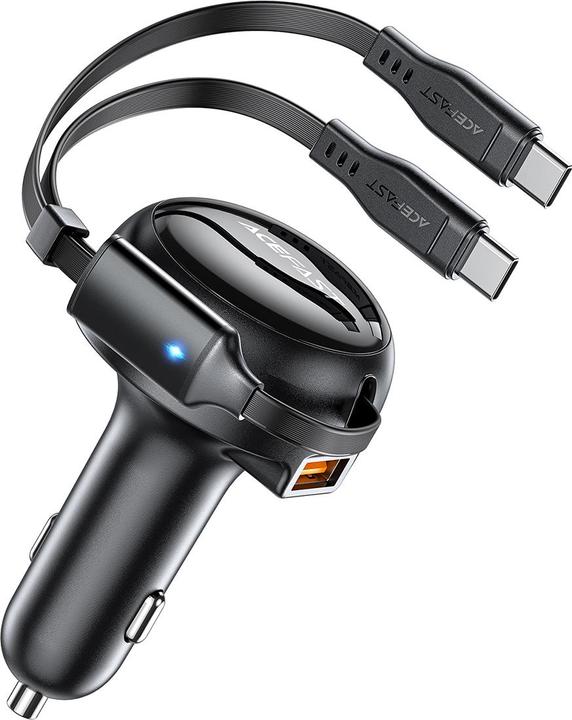 Actual product image Acefast Car Charger B13, 53W, 2xUSB-C, with retractable cable (black)