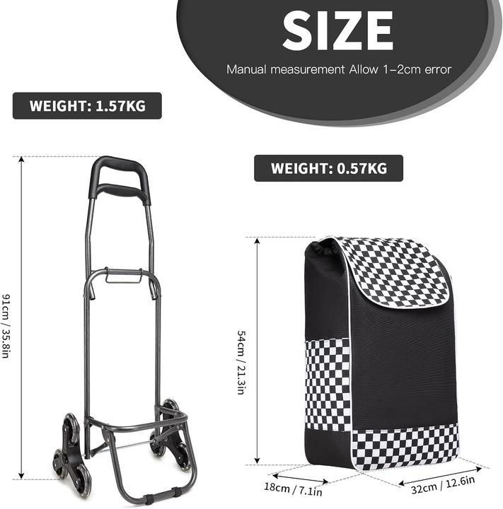 Image du produit Kono Klappbarer Treppensteiger-Einkaufstrolley mit abnehmbarer Tasche