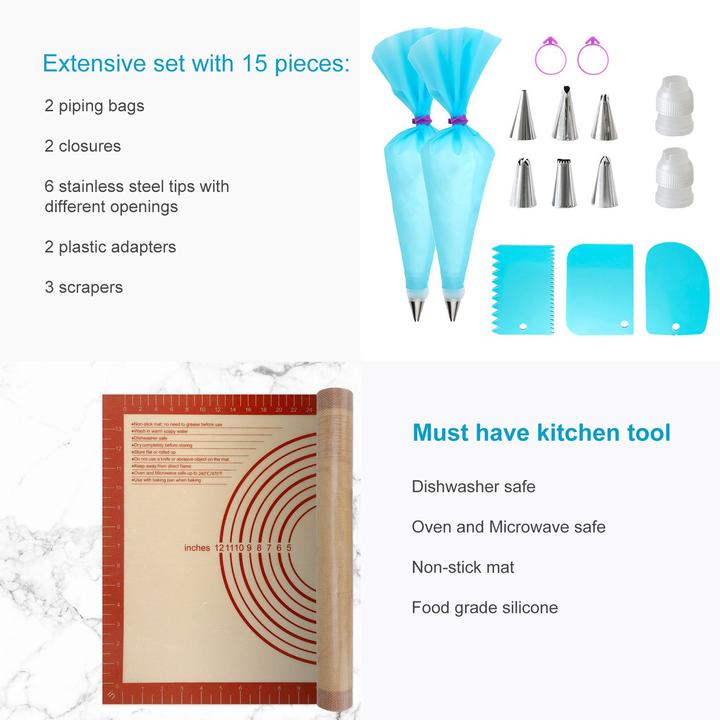 Immagine prodotto Intirilife Macaron Back-Set: 2x Macaron Backmatten & Spritzbeutel-Kit (60 x 40 x 4 cm)