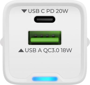Produktbild prio Ladegerät GaN Power 20W PD (USB C) + QC 3.0 (USB A) weiss (20 W)