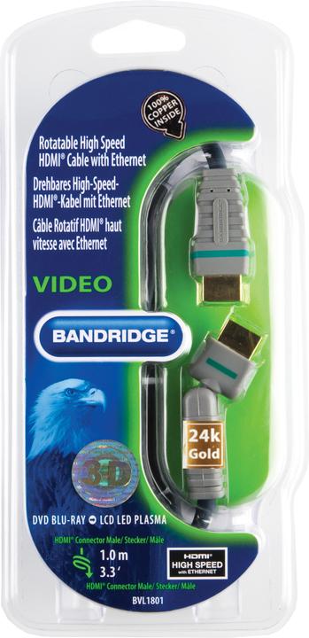 Image du produit Bandridge BLUE Câble HDMI haute vitesse - Rotatif (1 m, HDMI)