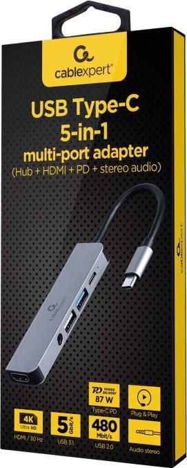 Image du produit Gembird A-CM-COMBO5-02 (USB-C, 5 Ports)