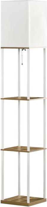 Produktbild Swisshandel24 Standleuchte, Deckenfluter, mit Regalen, Metallrahmen, Stoffschirm, 26x26x159cm, Weiss/Braun (E27)