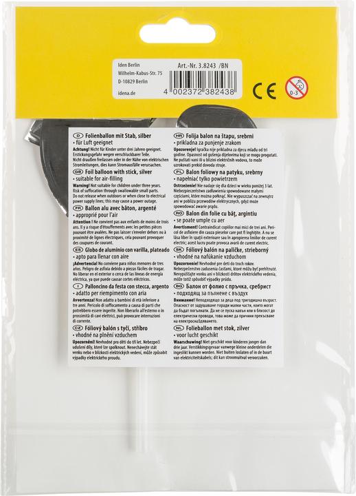 Produktbild Idena Folienballon Zahl 8 am Stab 13cm silber (1 x)