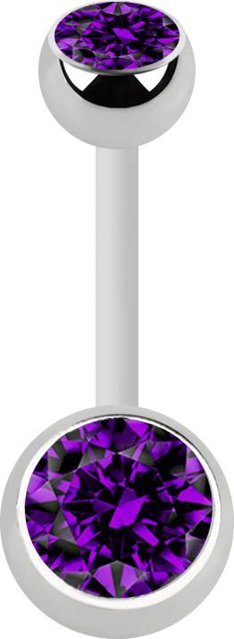 Star Piercing Banane weiss mit zwei Kugeln silber Kristall violett (Bioflex, Chirurgenstahl 316L, ohne Messing)