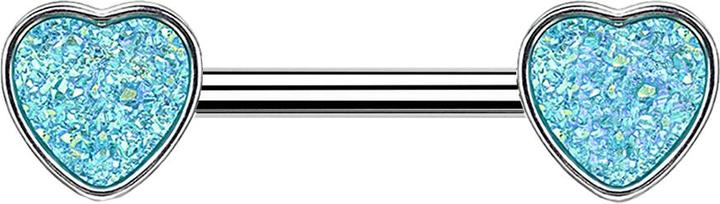 Star Piercing Barbell silber mit Herz Druse Stein aqua (ohne Messing, Chirurgenstahl 316L)