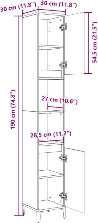 Produktbild VidaXL Badschrank (30 x 30 x 190 cm)