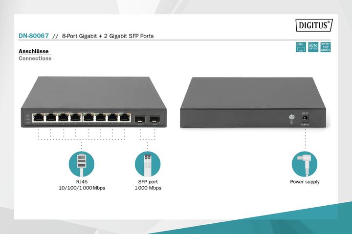 Produktbild Digitus 8-Port Gigabit + 2 Gigabit SFP Ports (8 Ports)
