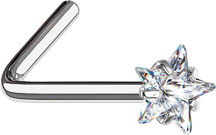Star Piercing Nasenstecker gewinkelt silber Kristallstern silber gefasst (ohne Messing, Titan G23)