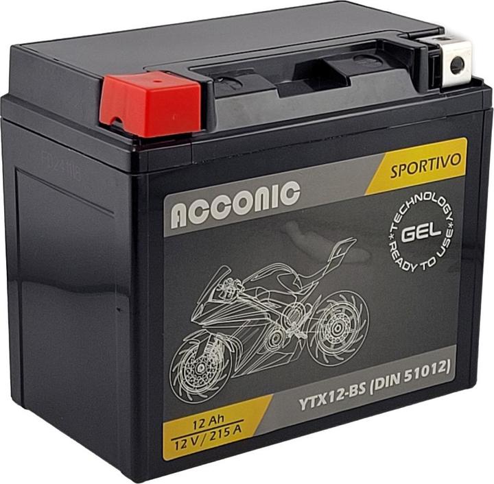 Actual product image Acconic Sportivo GEL YTX12-BS Motorradbatterie 12Ah 12V (DIN 51012) (12 V, 12 Ah)