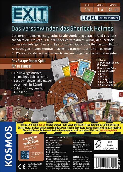 Produktbild Kosmos EXIT - Das Spiel - Das Verschwinden des Sherlock Holmes (Fortgeschrittene) (Englisch)