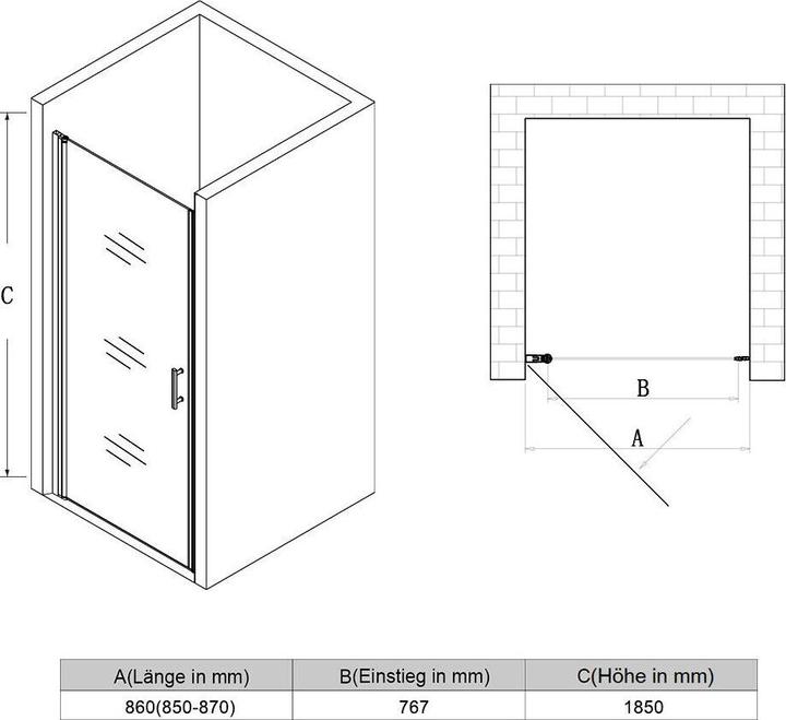 Actual product image SONNI Duschtr H?ngetr Duschwand Drehtr ohne Rahmen, NANO Glas 86x185 cm (86 cm, 86 cm, 185 cm)