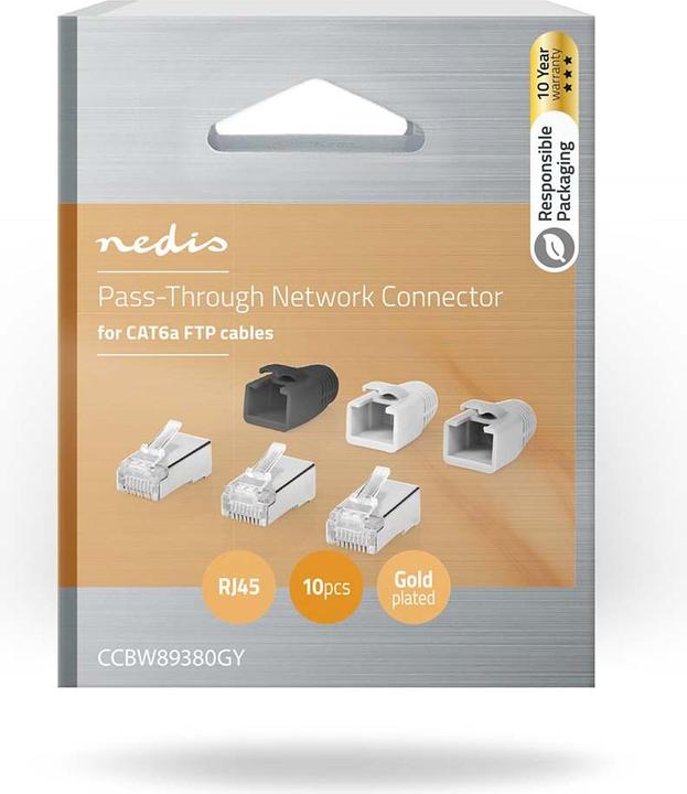Immagine prodotto Nedis CCBW89380GY Spina RJ45 Pass Through Fixed/Split FTP CAT6a Straight Placcato oro 10 pz. (F/FTP, CAT6a, 0.04 m)