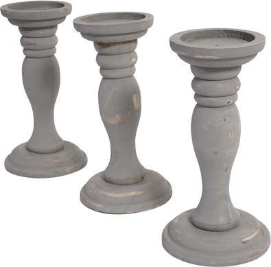 Swisshandel24 Set of 3 Candlesticks T361, Candle Holder, Shabby Look Vintage Height 24cm Grey